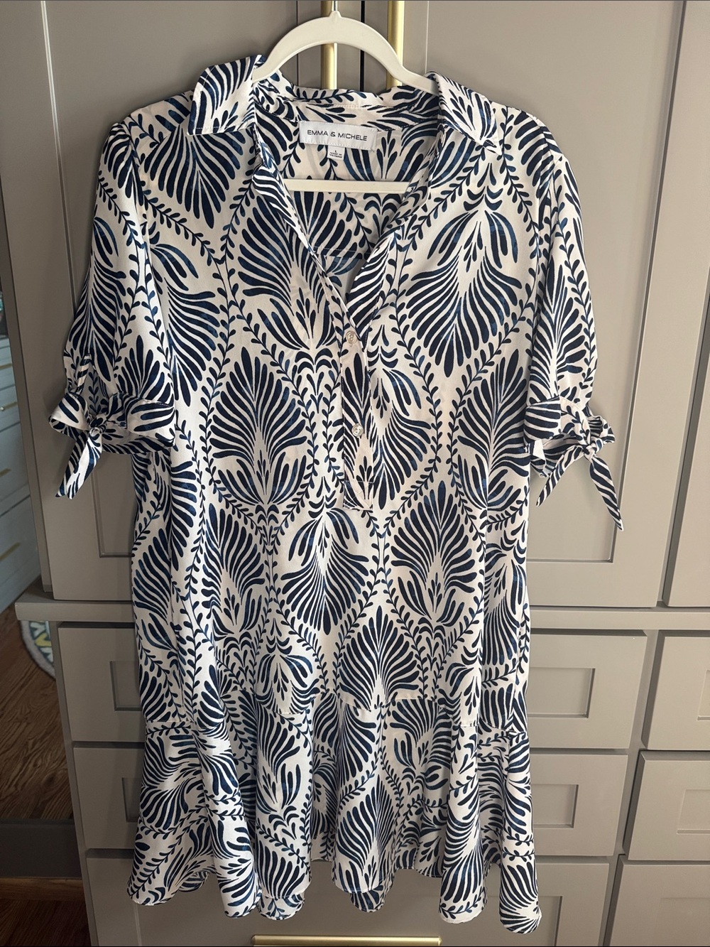 Emma & Michele Navy and White Printed Tunic Dress with pockets